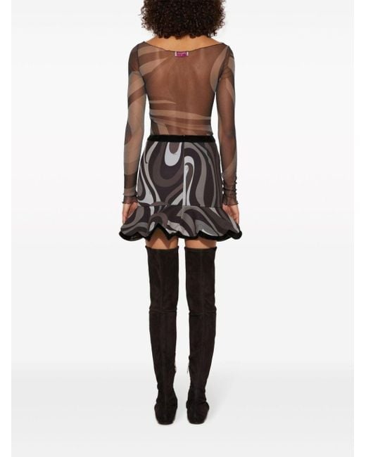 Emilio Pucci Black Marmo-print Crepe Peplum Mini Skirt