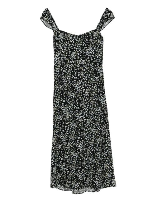 Reformation Black Bryson Floral-Print Crepe Midi Dress