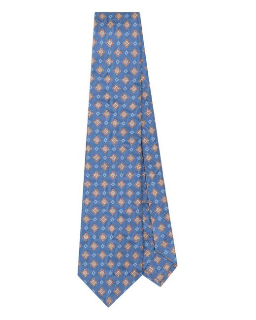 Kiton Blue Floral-jacquard Silk Tie for men