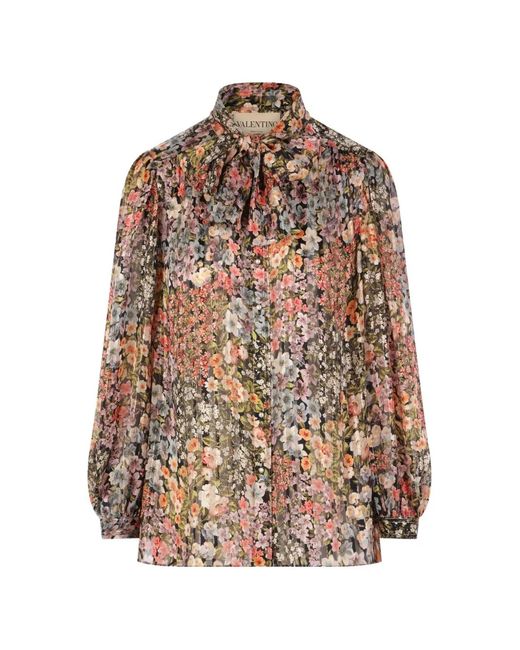 Valentino Garavani Pink Floral-Print Long-Sleeved Blouse