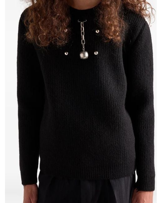 Prada Black Pendant Wool Crew-neck Sweater for men