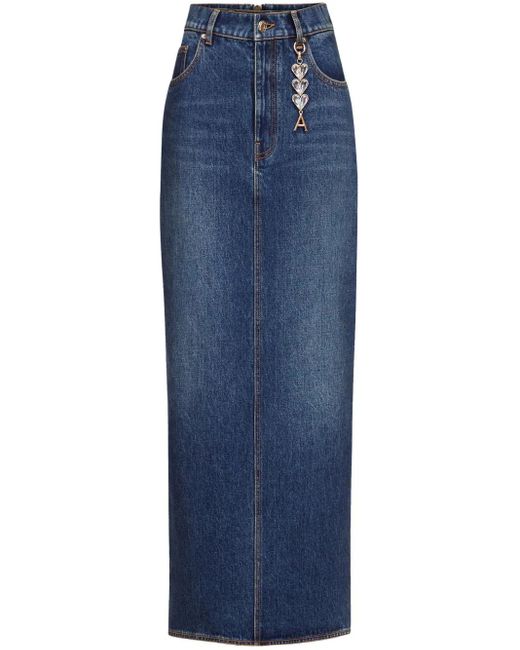 Area Blue Denim-Midirock Mit Logo-Anhänger