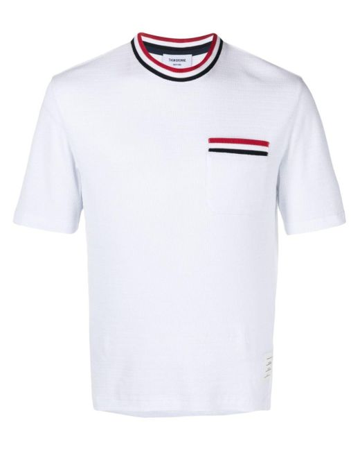 Thom Browne White Pointelle-knit Cotton T-shirt for men