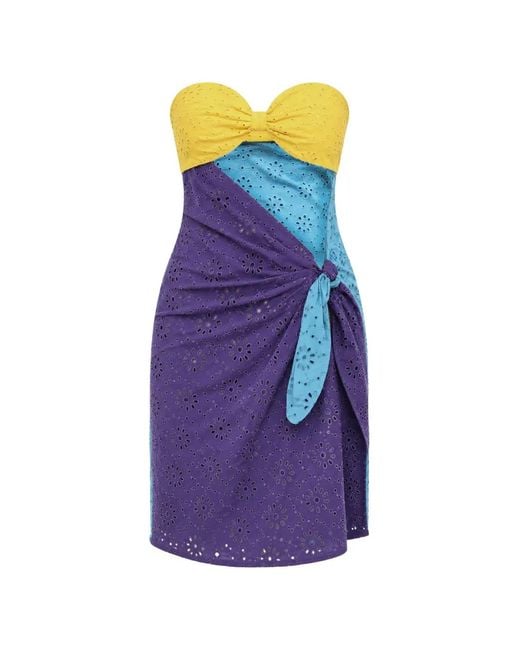 DSquared² Purple Color-Block Eyelet Mini Dress