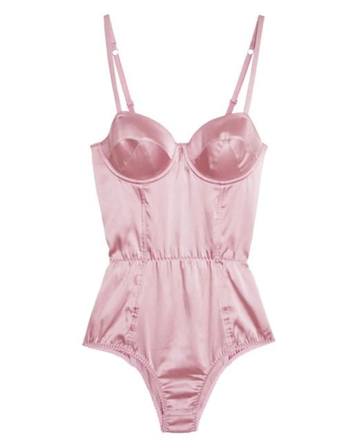 Fleur du Mal Pink Satin Bullet Bodysuit