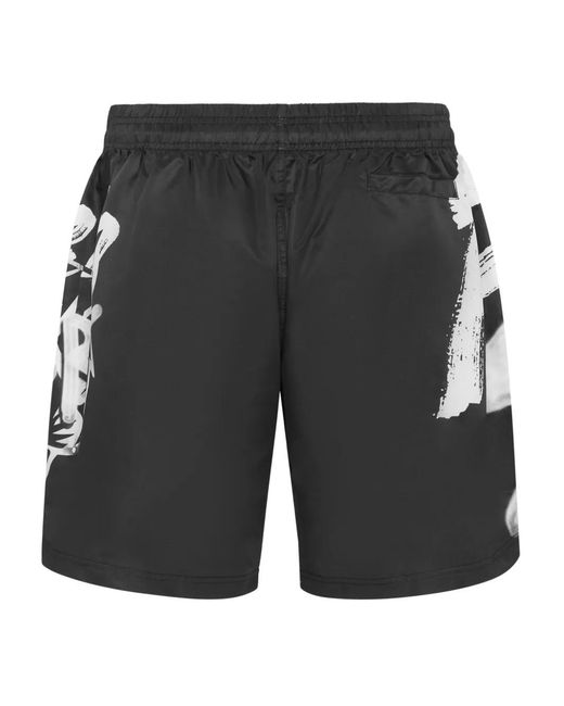 Philipp Plein Black Graphic-Print Swim Shorts for men