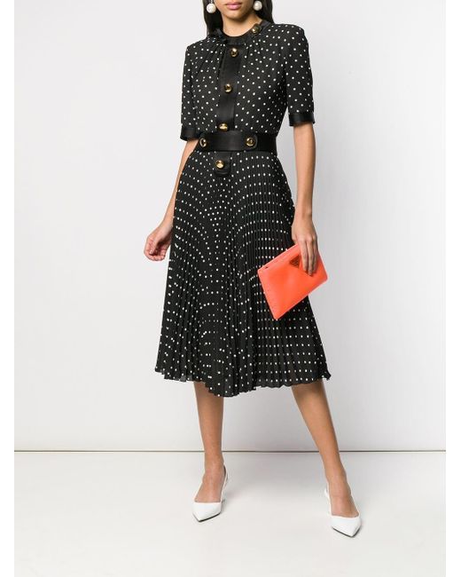 Prada Polka Dot Pleated Dress in Black | Lyst
