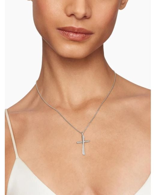 David Yurman White Sterling Crossover Cross Diamond Necklace (35.6Mm)