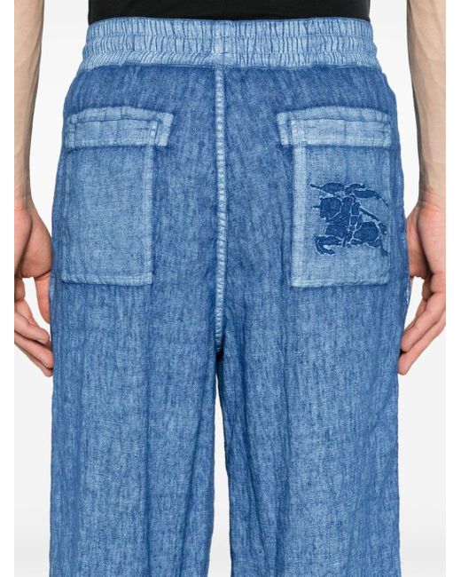 Burberry Blue Straight-leg Linen Trousers for men