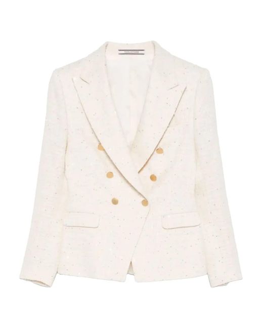 Tagliatore White Doppelreihiges Sakko mit Pailletten