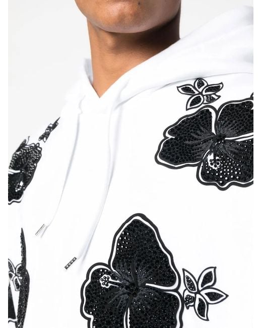 DSquared² White Floral-Print Hoodie for men