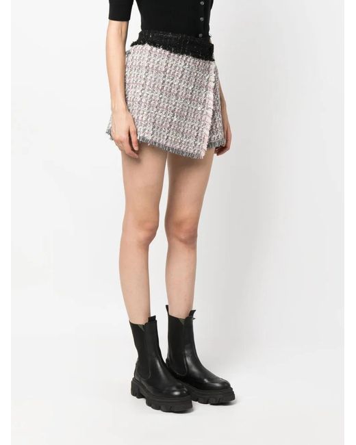 MSGM Gray Wrap-Front Tweed Skorts