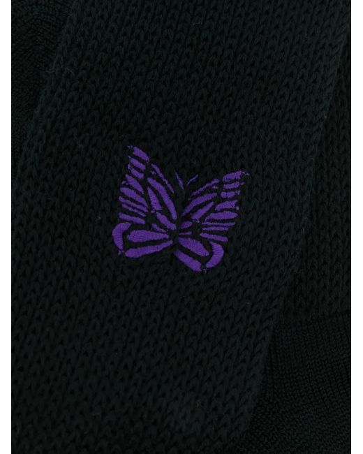 Needles Black Embroidered Butterfly Ankle Socks for men