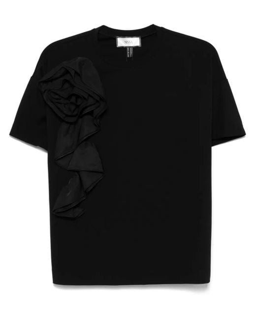 Nissa Black T-Shirt Mit Blumenapplikationen