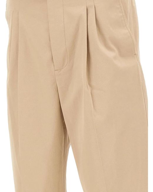 Drole de Monsieur Natural Pleat Logo Patch Trousers for men
