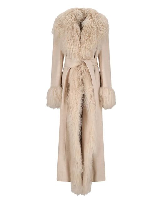 GIUSEPPE DI MORABITO Natural Faux-Fur Collar Belted Coat