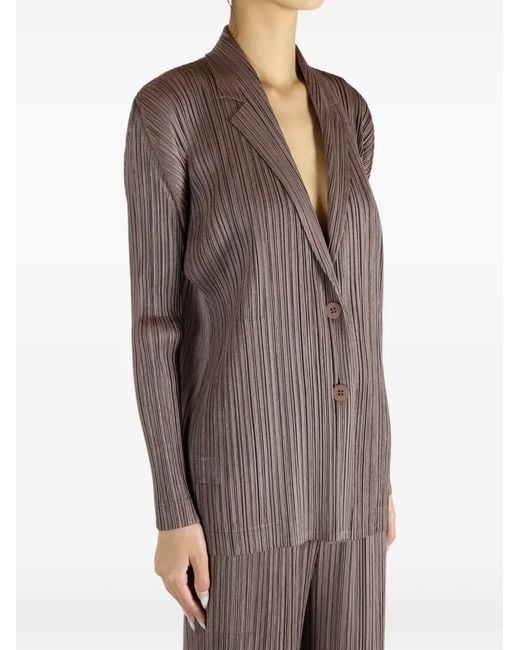 Pleats Please Issey Miyake Brown Buttoned Pleated Jacket