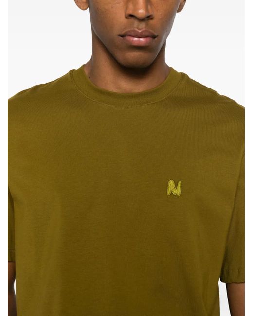 MSGM Green Embroidered-Logo T-Shirt for men