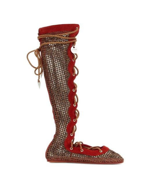 Kiko Kostadinov Red Reticella Mesh Suede Boots