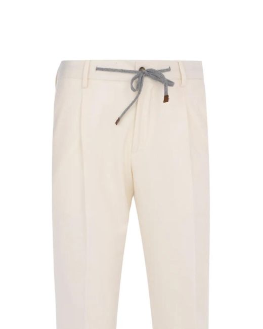 Barba Napoli White Roma Drawstring Pleated Trousers for men