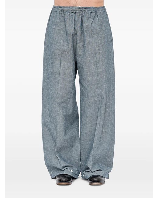 Setchu Blue Button-Detail Wide-Leg Trousers for men