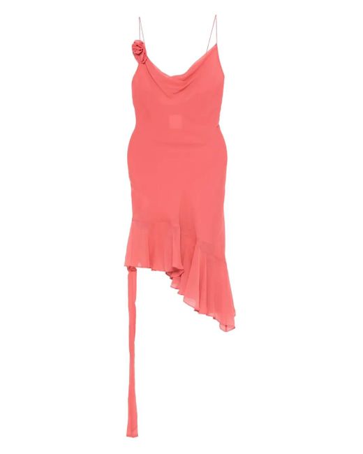 Paris Georgia Red Julia Rose-Embellished Asymmetrical Dress