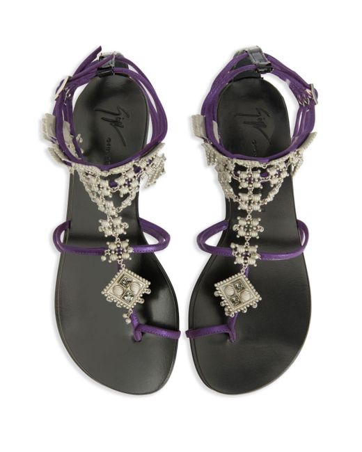 Giuseppe Zanotti Purple Amira Embellished Suede Sandals