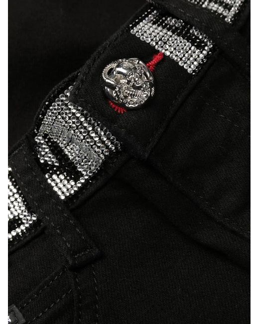 Philipp Plein Black Logo-Embellished High-Waist Skinny Jeans