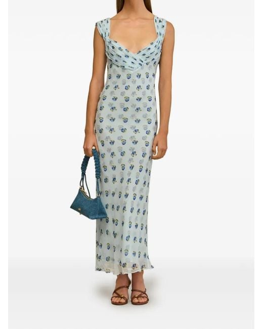 Cult Gaia Blue Eliseo Ruffled Floral Maxi Dress