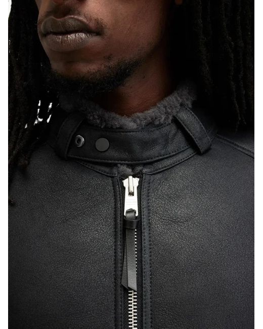 AllSaints Black Leather Zip-Front Jacket for men