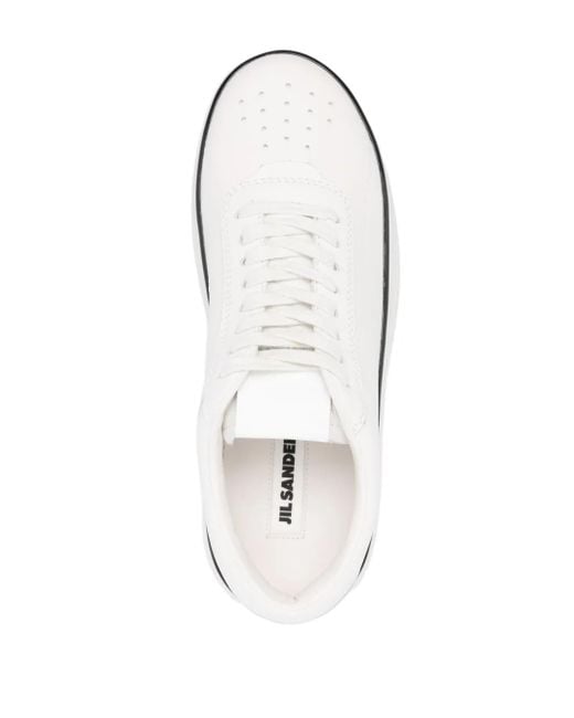 Jil Sander White Perforated Leather Platform Sneakers
