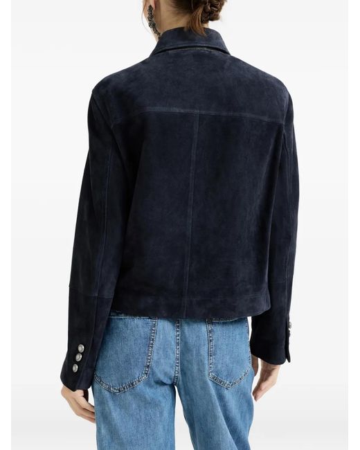 Brunello Cucinelli Blue Monili-Detail Double-Breasted Jacket