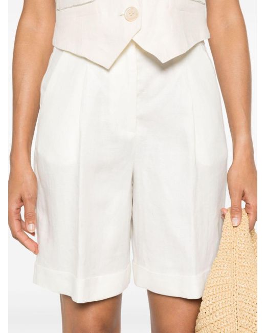 Peserico White Linen Tailored Shorts