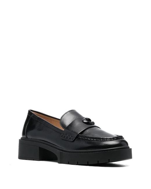 COACH Black Leah Leather Platform Loafers