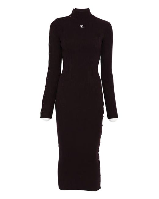 Courreges Black Ribbed Button-Detail Dress