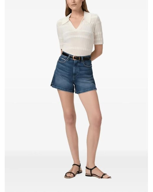 PAIGE Blue Whiskering-Effect Denim Shorts