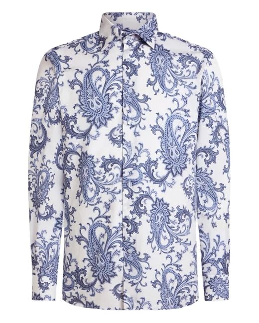 Etro Blue Cotton Shirt With Paisley Pattern for men