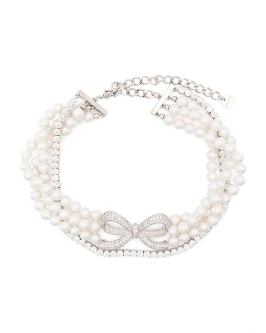 Self-Portrait White Choker Mit Perlenschleife