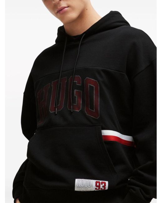 Hoodie en coton à empiècements HUGO pour homme en coloris Black