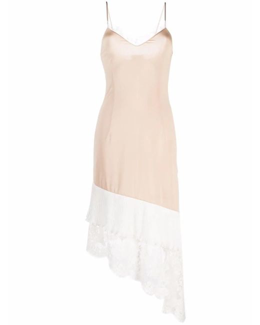 Vetements White Lace-Panelled Asymmetric Slip Dress