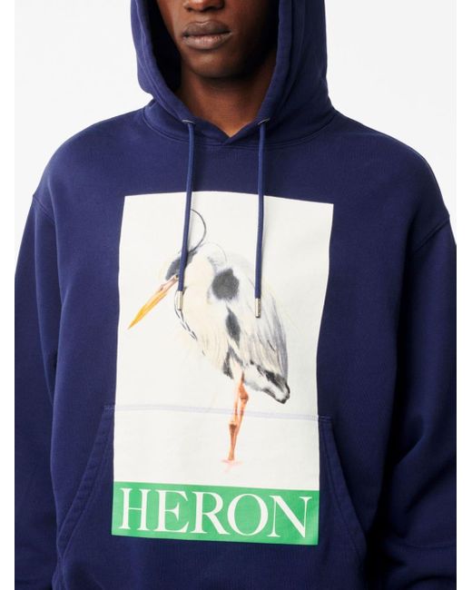 Heron Preston Blue Illustration-print Logo-patch Hoodie for men