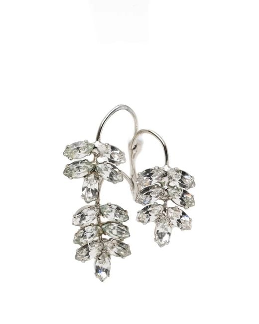 Jennifer Behr White Crystal-Embellished Leaf Earrings