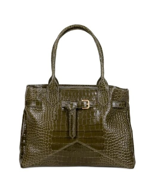 Ballantyne Green Medium Kate Buckle Embossed Shoulder Bag