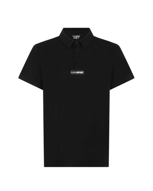 Philipp Plein Black Logo-Patch Buttoned Polo Shirt for men