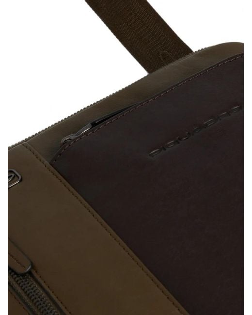 Piquadro Black Leather Panelled Messenger Bag for men