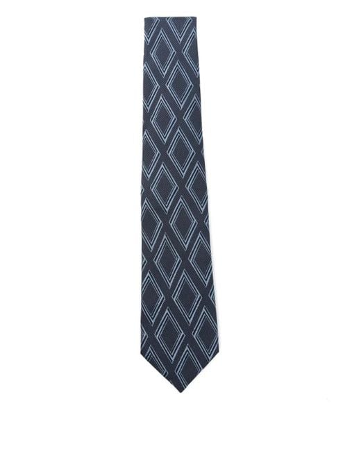 Emporio Armani Zijden Stropdas Met Geometrisch Patroon in het Blue voor heren
