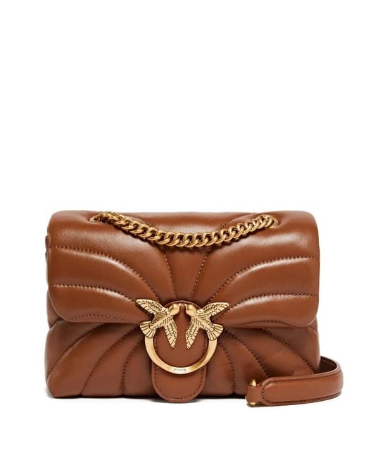 Pinko Brown Love Bag Puff Butterfly Mini Nappa Leather Crossbody Bag