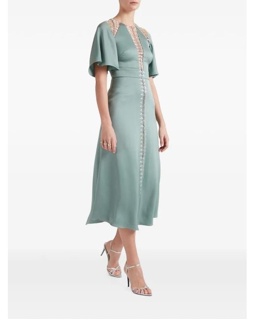 Temperley London Green Wildlife Crystal-Embellished Midi Dress
