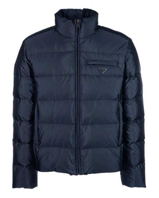 Prada Gesteppte Bomberjacke Mit Logo-Schild in Blue für Herren