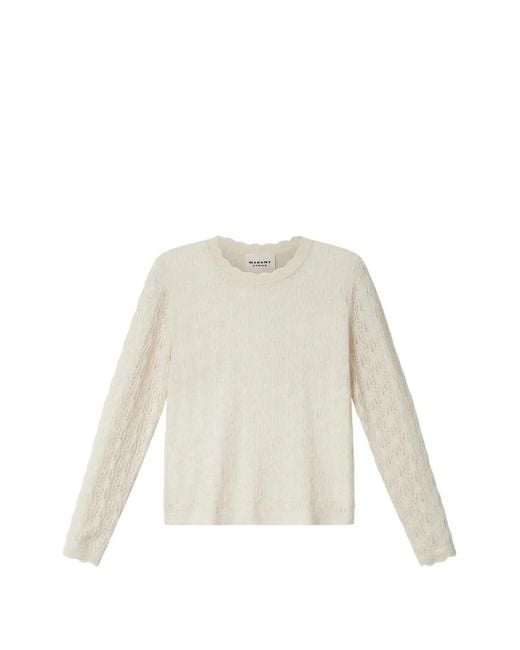 Isabel Marant White Obeline Openwork-Knit Scalloped-Trim Sweater